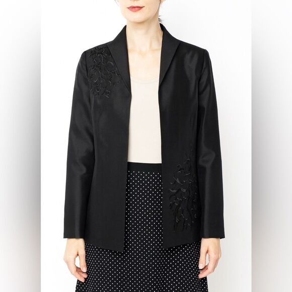 Victor Costa Womens Blazer Jacket XS  Silk Black Embroidered Open Front Occasion - Picture 4 of 8